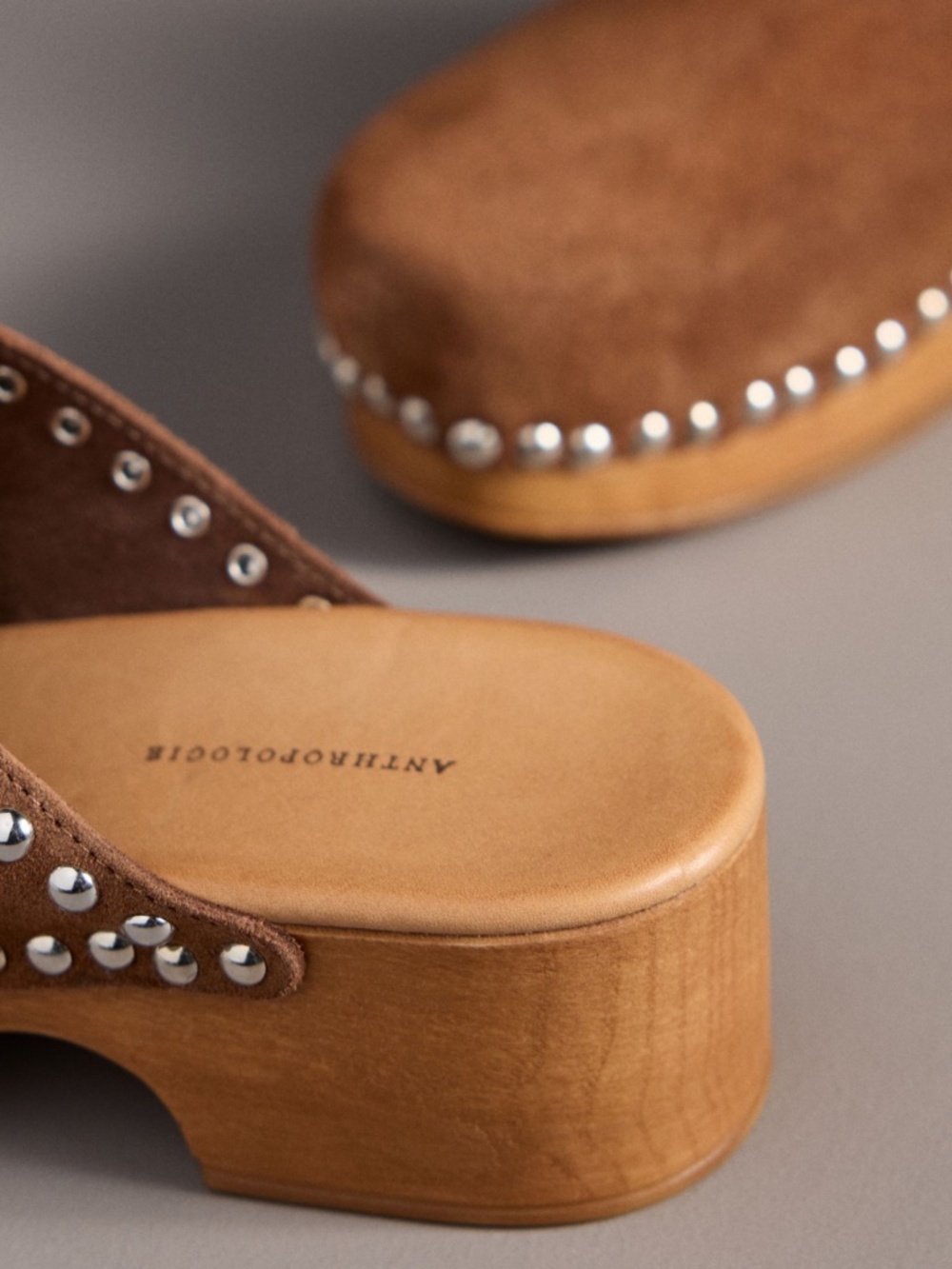 NWT: Tan Suede Studded Wood Bottom Clogs (37 EU - 6 / 6.5 US) - Picture 6 of 6